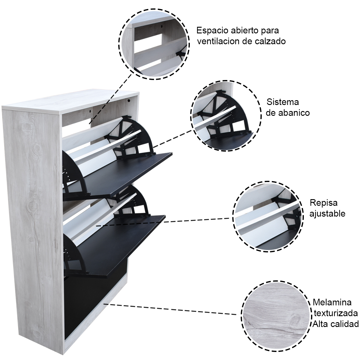 Organizador De Zapatos Hogare, Mueble Zapatero Madera, Venecia  Resistente y Practico Blanco Negro