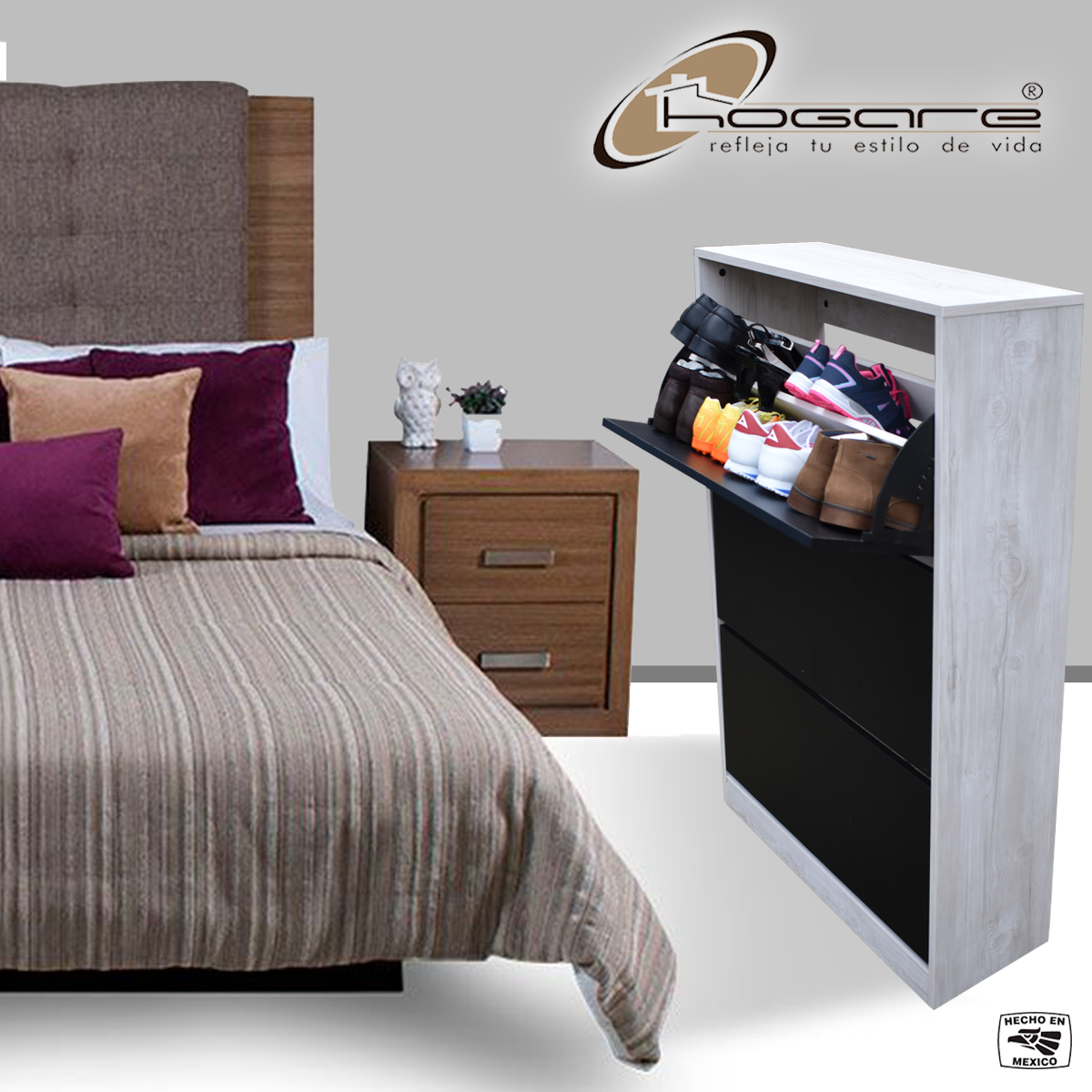 Organizador De Zapatos Hogare, Mueble Zapatero Madera, Venecia  Resistente y Practico Blanco Negro