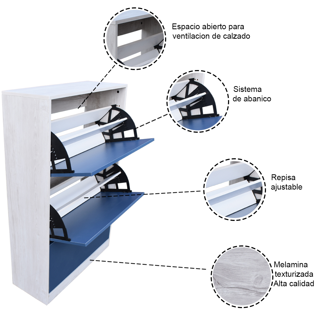 Organizador De Zapatos Hogare, Mueble Zapatero Madera, Venecia  Minimalista y Resistente Blanco Azul
