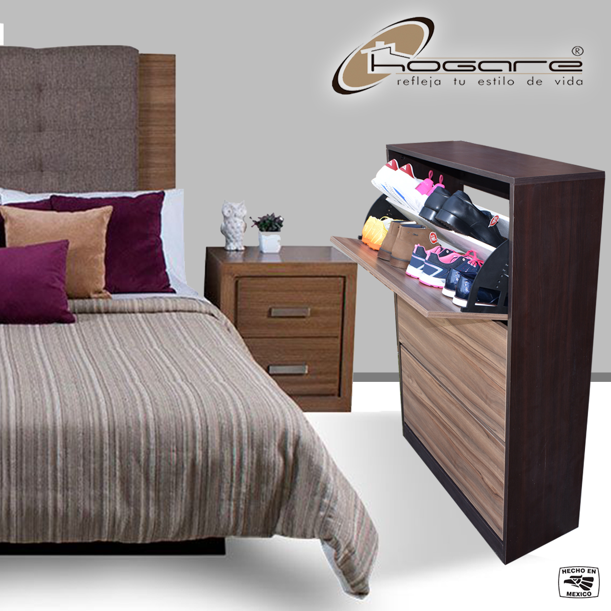 Organizador De Zapatos Hogare Mueble Zapatero Madera Venecia Elegante  y Minimalista Chocolate Parota