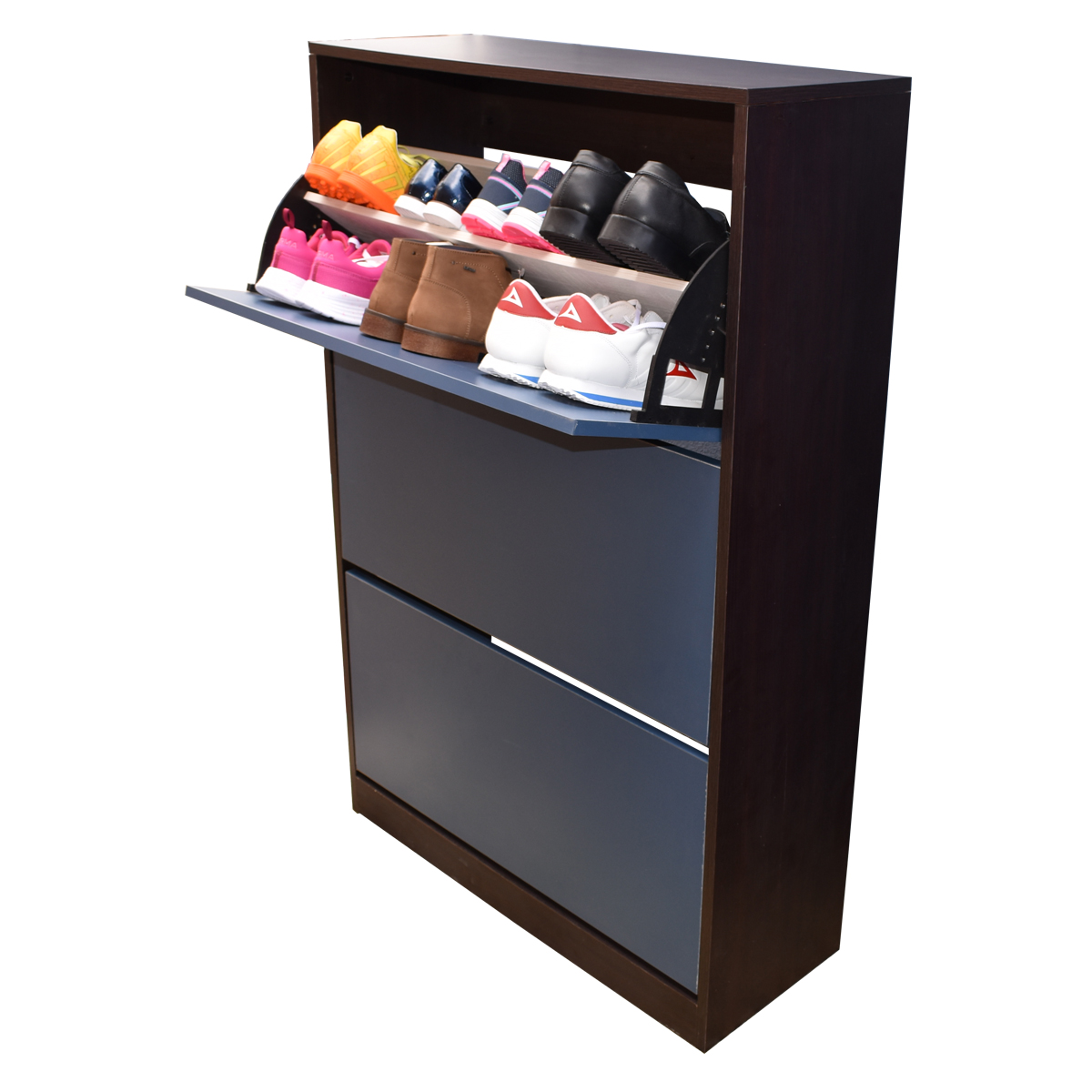 Organizador De Zapatos Hogare Mueble Zapatero Madera Venecia Moderno y Resistente Chocolate Azul
