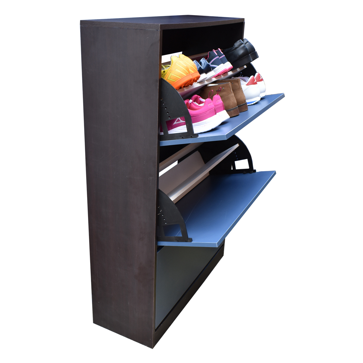 Organizador De Zapatos Hogare Mueble Zapatero Madera Venecia Moderno y Resistente Chocolate Azul