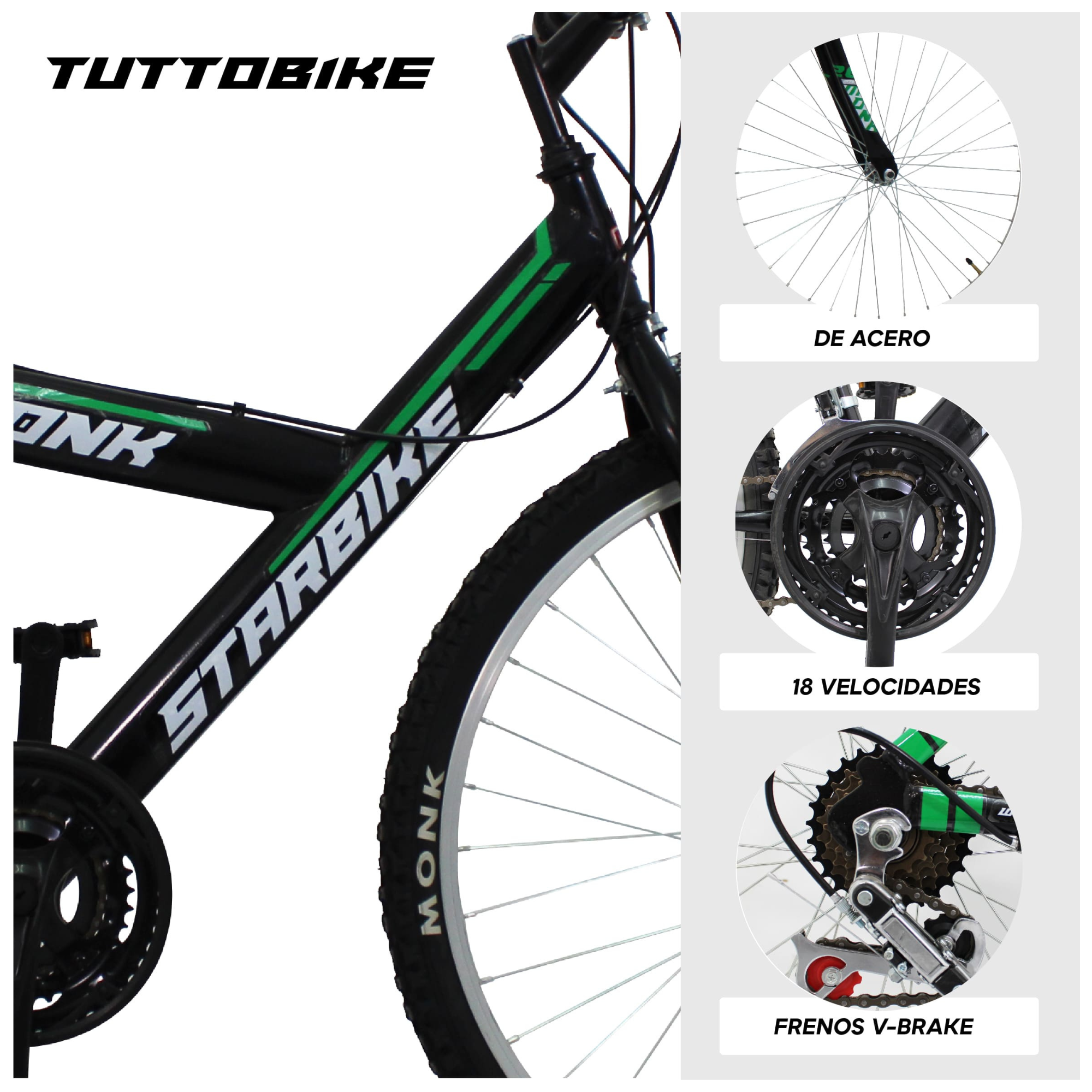 Bicicleta Montaña Rodada 26 18 Velocidades Monk StarBike 2.1 Negro Verde