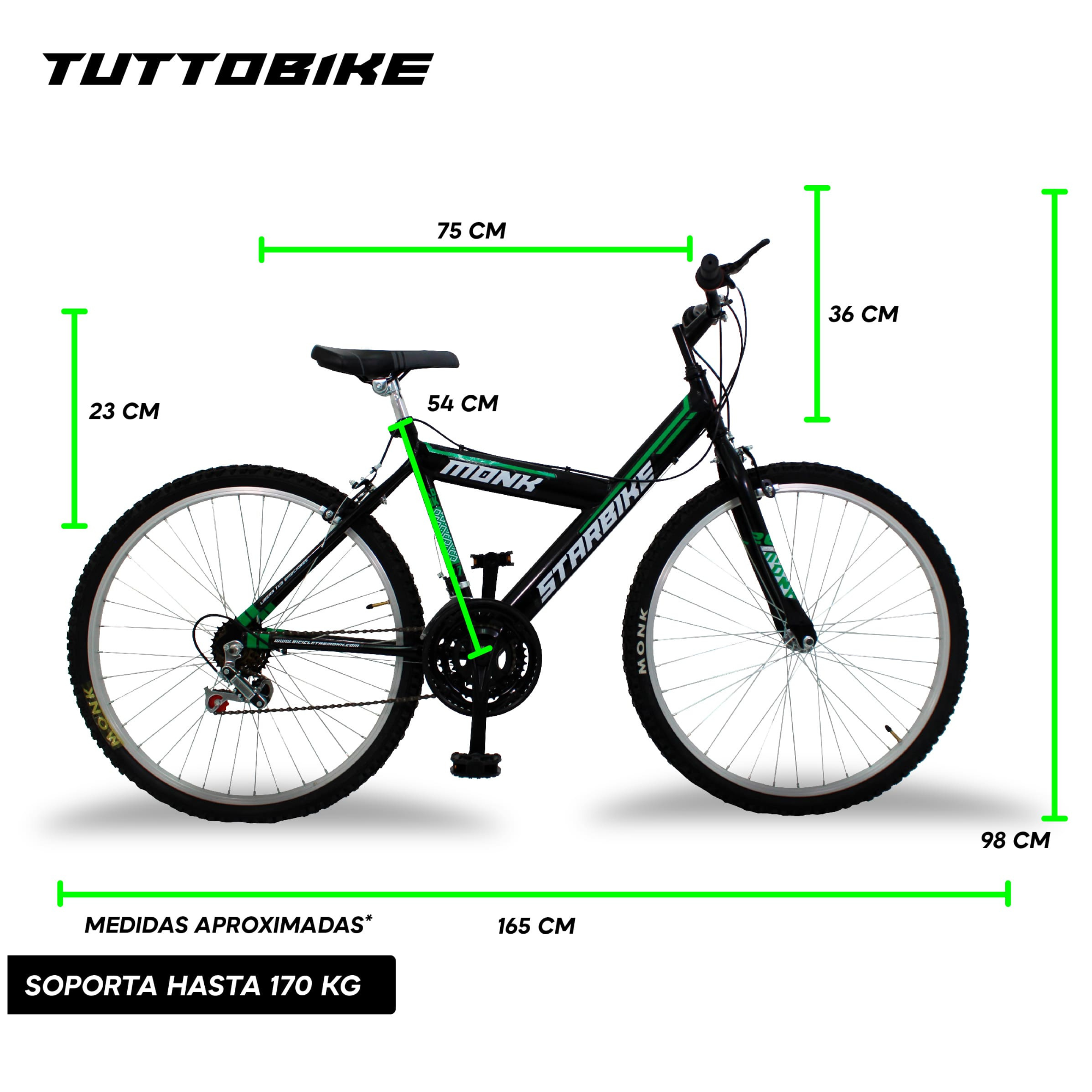 Bicicleta Montaña Rodada 26 18 Velocidades Monk StarBike 2.1 Negro Verde