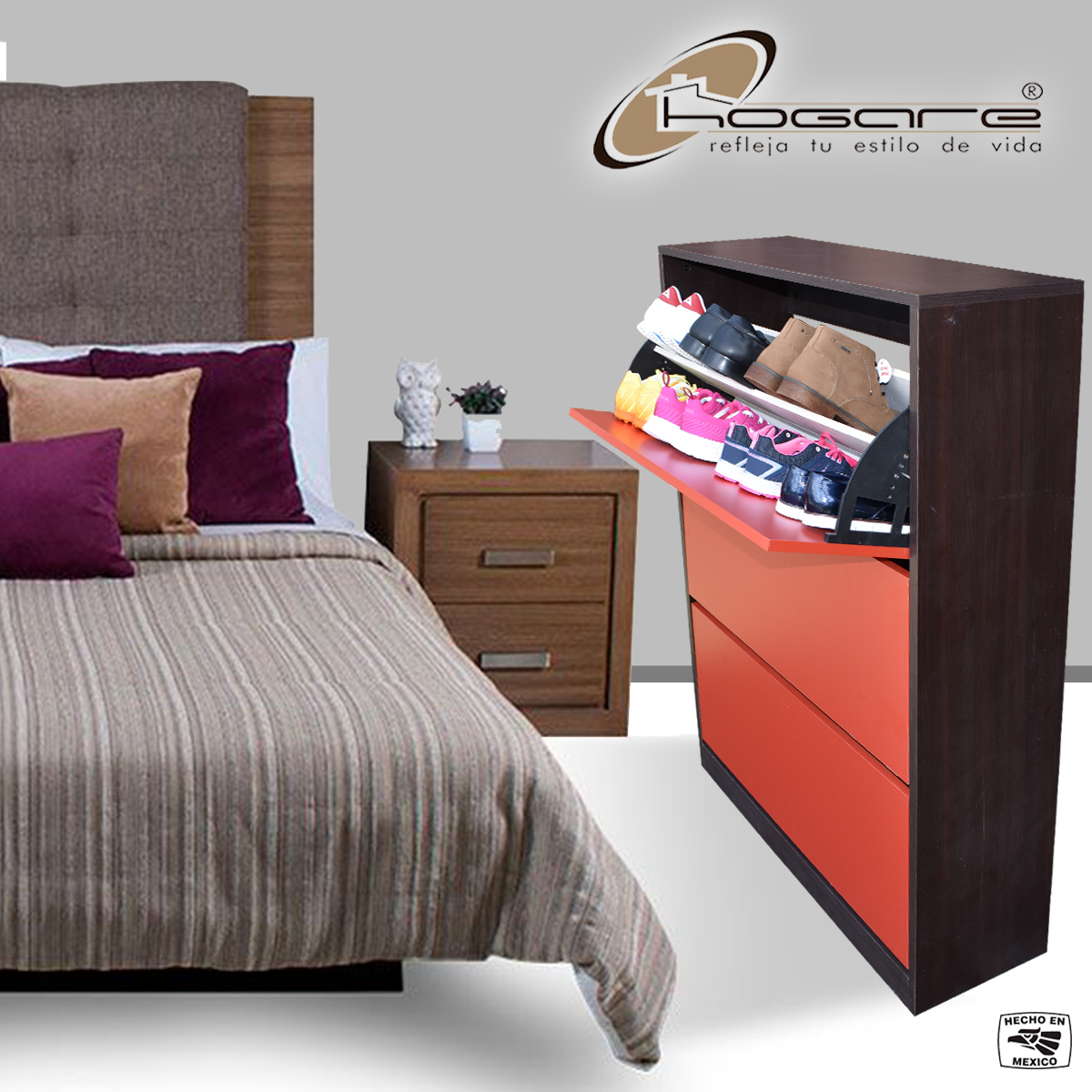 Organizador De Zapatos Hogare Mueble Zapatero Madera Venecia Minimalista y Elegante Chocolate Rojo