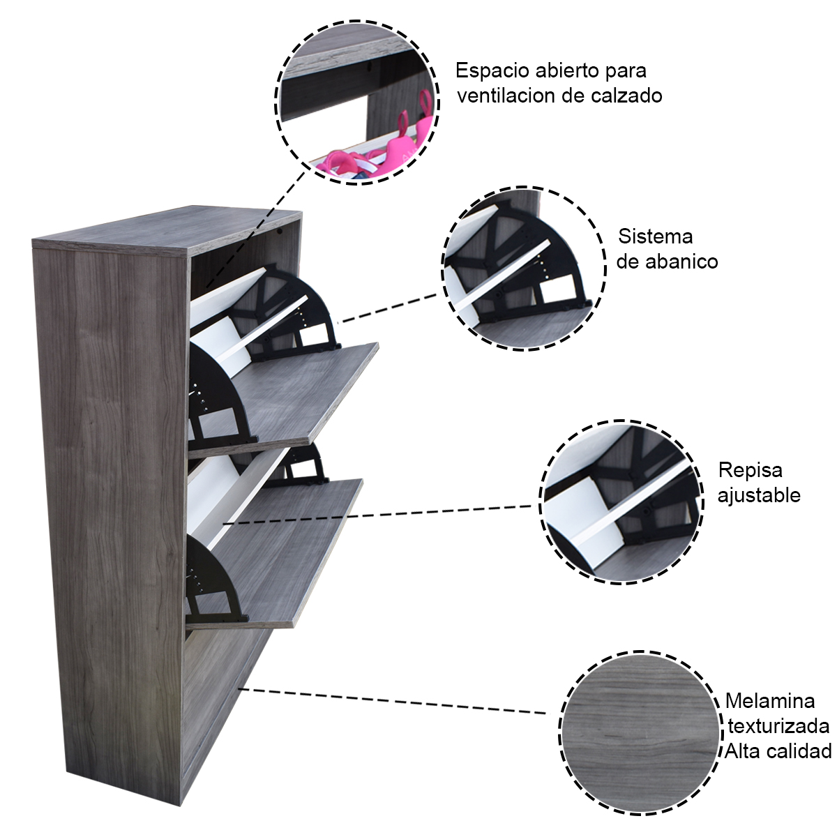 Organizador De Zapatos Hogare, Mueble Zapatero Madera, Venecia Inteligente y  Moderno Gris Storm