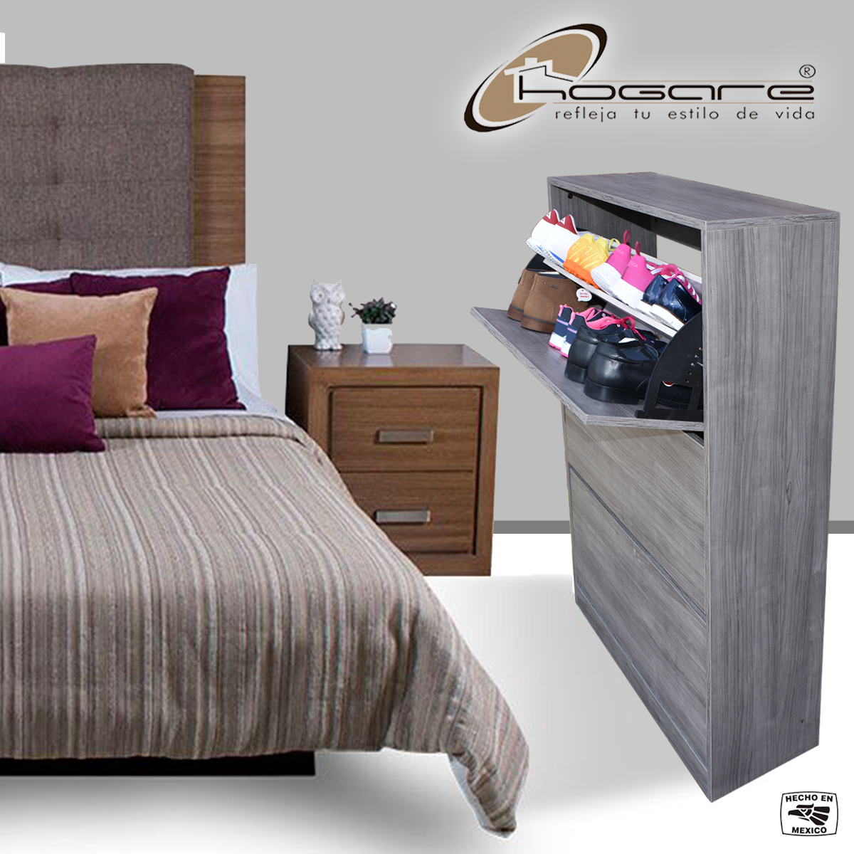 Organizador De Zapatos Hogare, Mueble Zapatero Madera, Venecia Inteligente y  Moderno Gris Storm