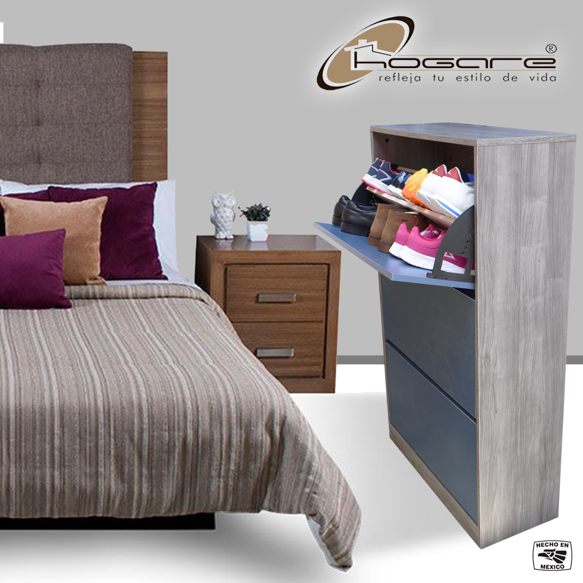 Organizador De Zapatos Hogare, Mueble Zapatero Madera, Venecia Moderno y Elegante Gris Azul