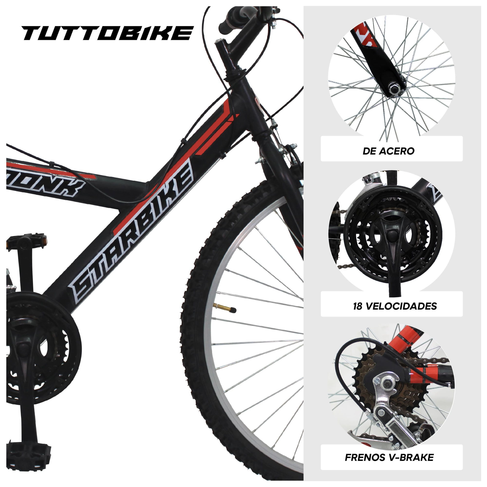 Bicicleta Montaña Rodada 26 18 Velocidades Monk StarBike 2.1 Negro Rojo