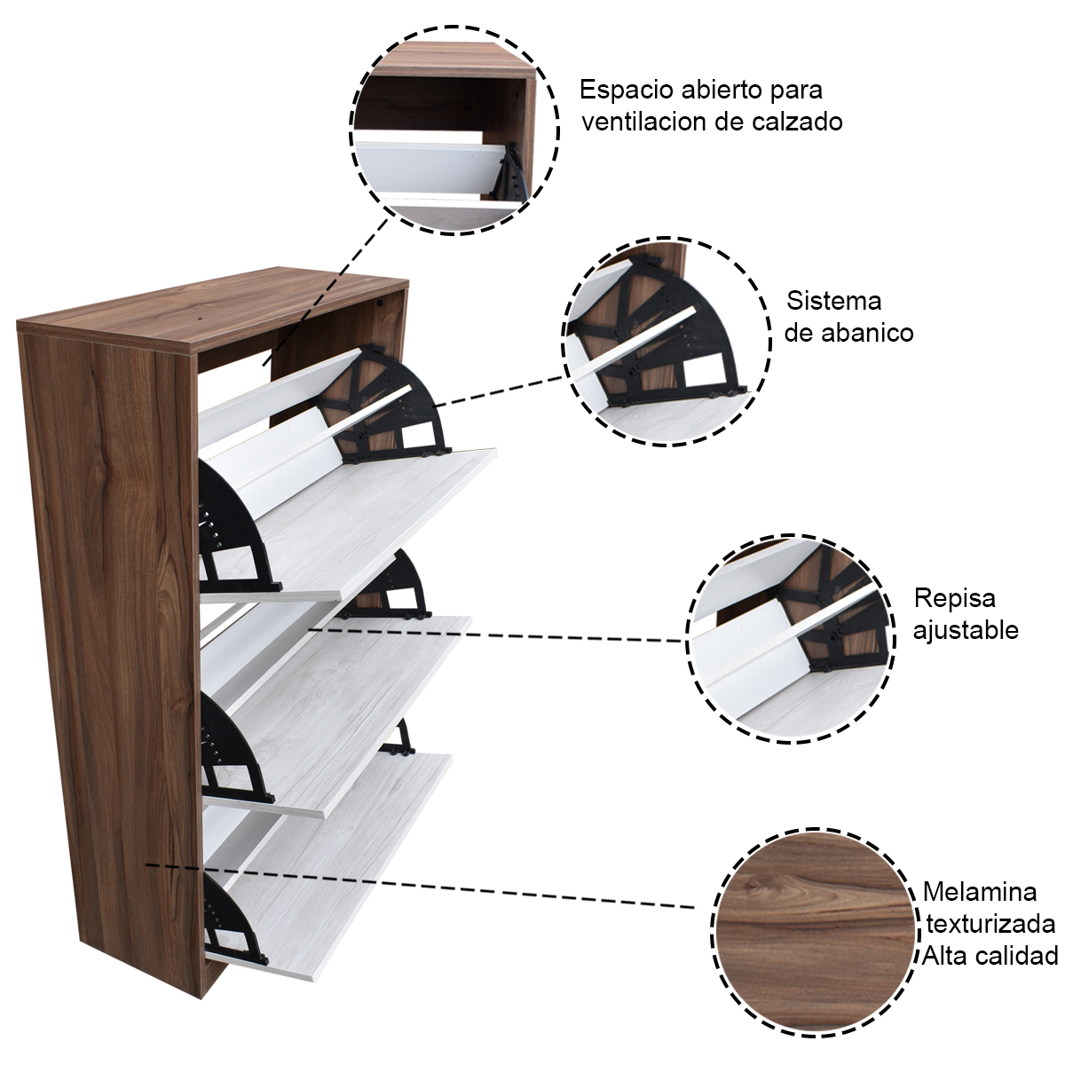 Organizador De Zapatos Hogare, Mueble Zapatero Madera, Venecia Minimalista y Resistente Parota Blanco