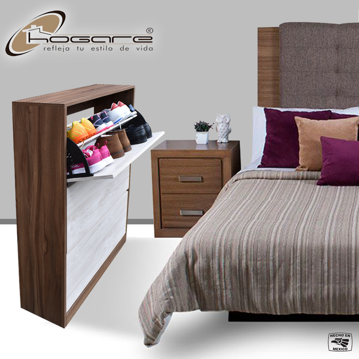 Organizador De Zapatos Hogare, Mueble Zapatero Madera, Venecia Minimalista y Resistente Parota Blanco