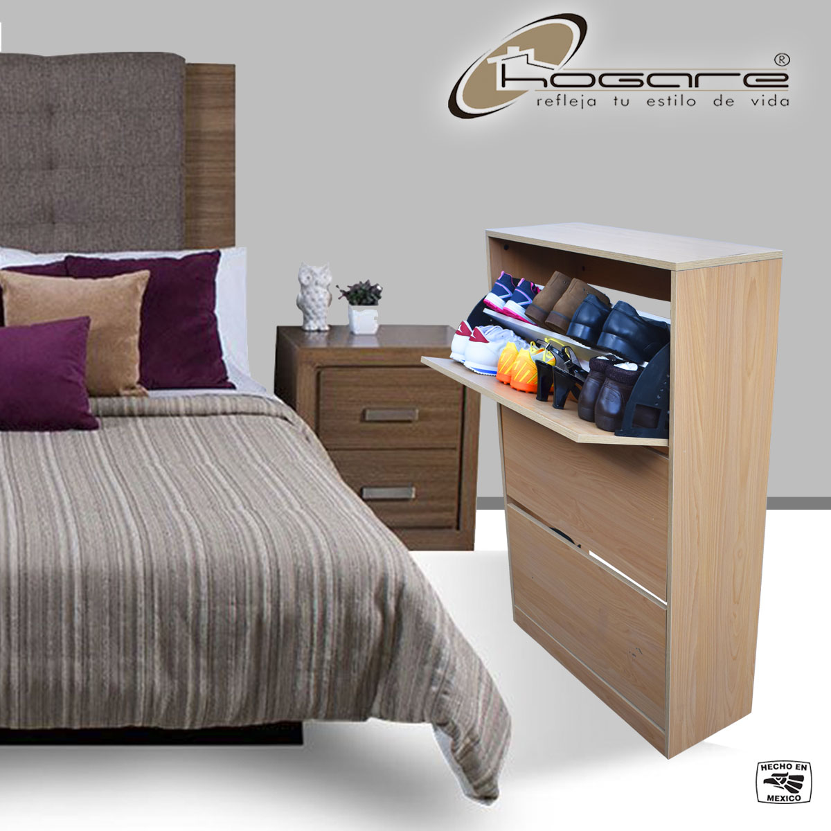 Organizador De Zapatos Hogare, Mueble Zapatero Madera, Venecia Moderno y Elegante Roble