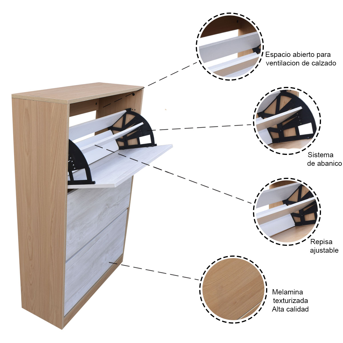 Organizador De Zapatos Hogare, Mueble Zapatero Madera, Venecia Elegante  y Minimalista Roble Blanco