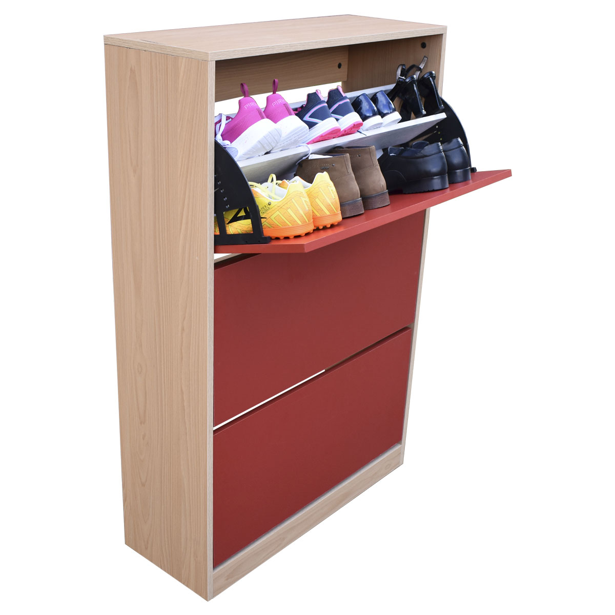 Organizador De Zapatos Hogare, Mueble Zapatero Madera, Venecia Practico Y Moderno Roble Rojo