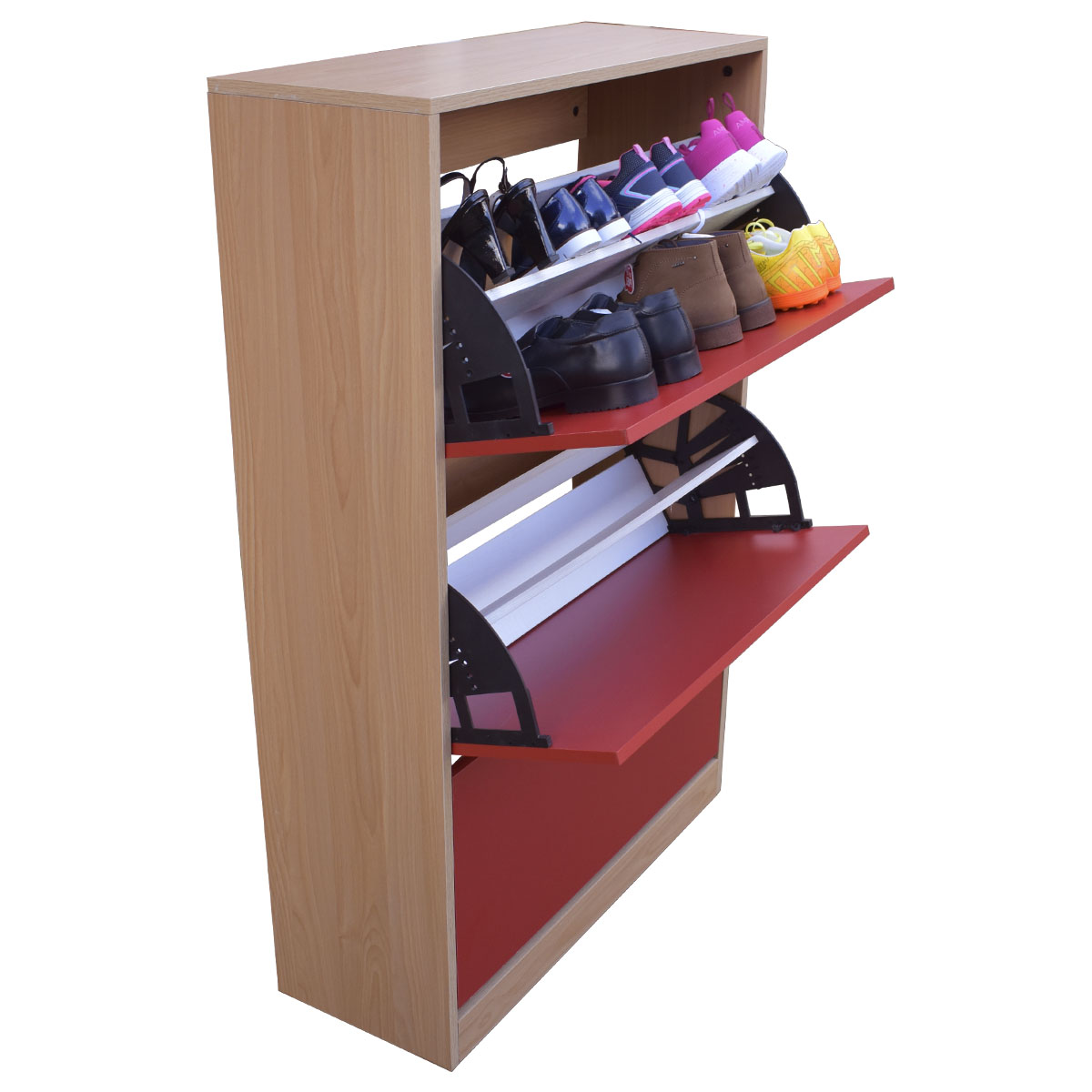Organizador De Zapatos Hogare, Mueble Zapatero Madera, Venecia Practico Y Moderno Roble Rojo