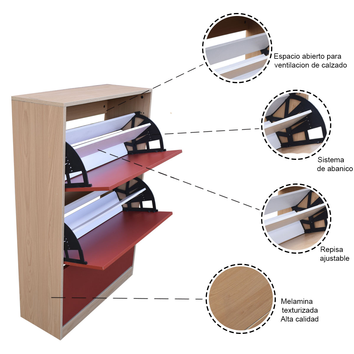 Organizador De Zapatos Hogare, Mueble Zapatero Madera, Venecia Practico Y Moderno Roble Rojo