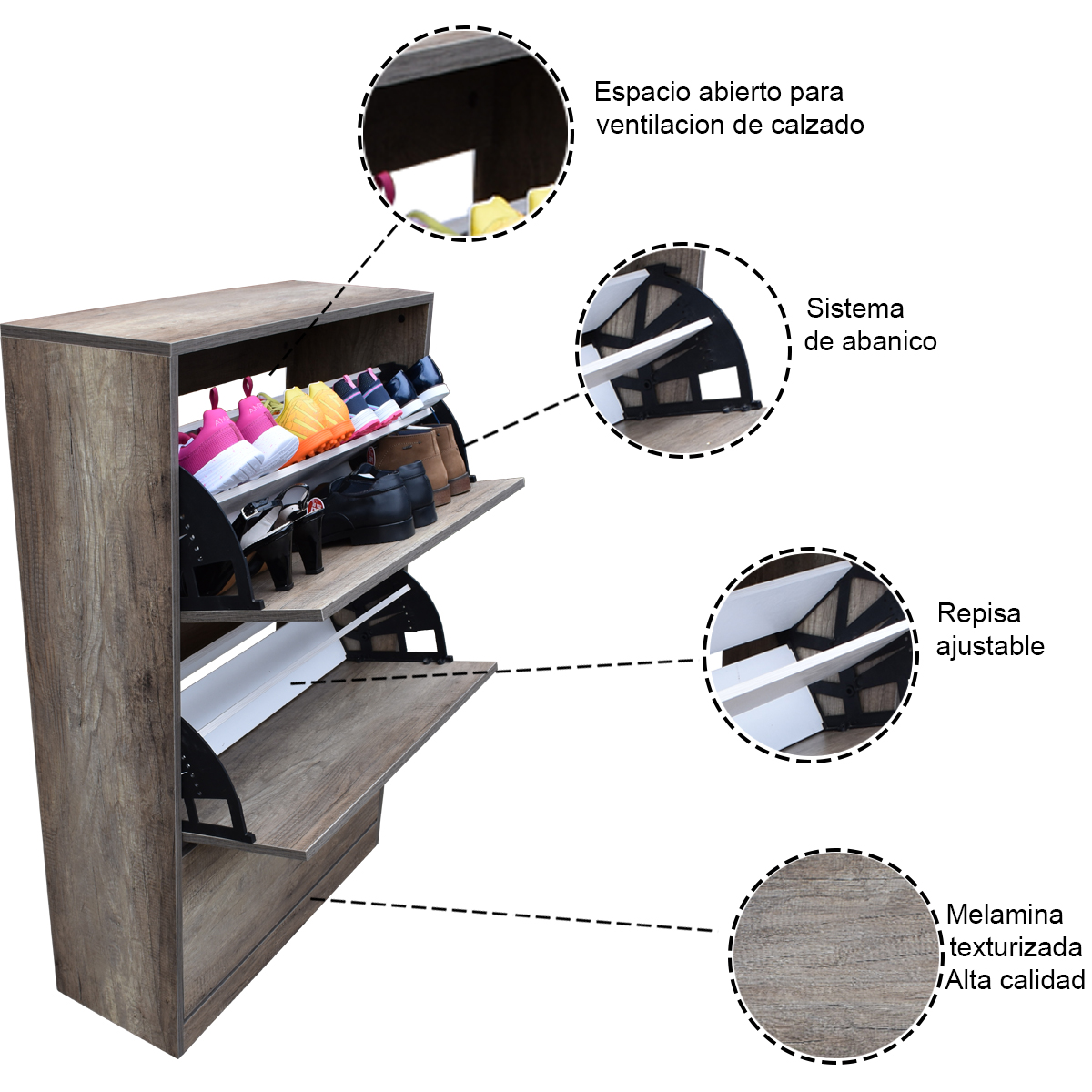 Organizador De Zapatos Hogare, Mueble Zapatero Madera, Venecia Moderno e Inteligente Rustik Wood