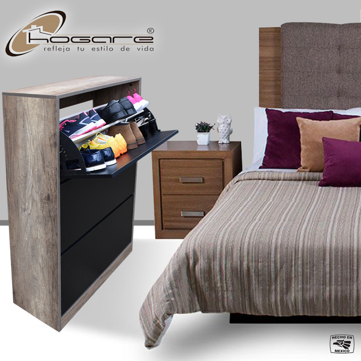 Organizador De Zapatos Hogare, Mueble Zapatero Madera, Venecia Elegante y Practico Rustik Wood Negro 