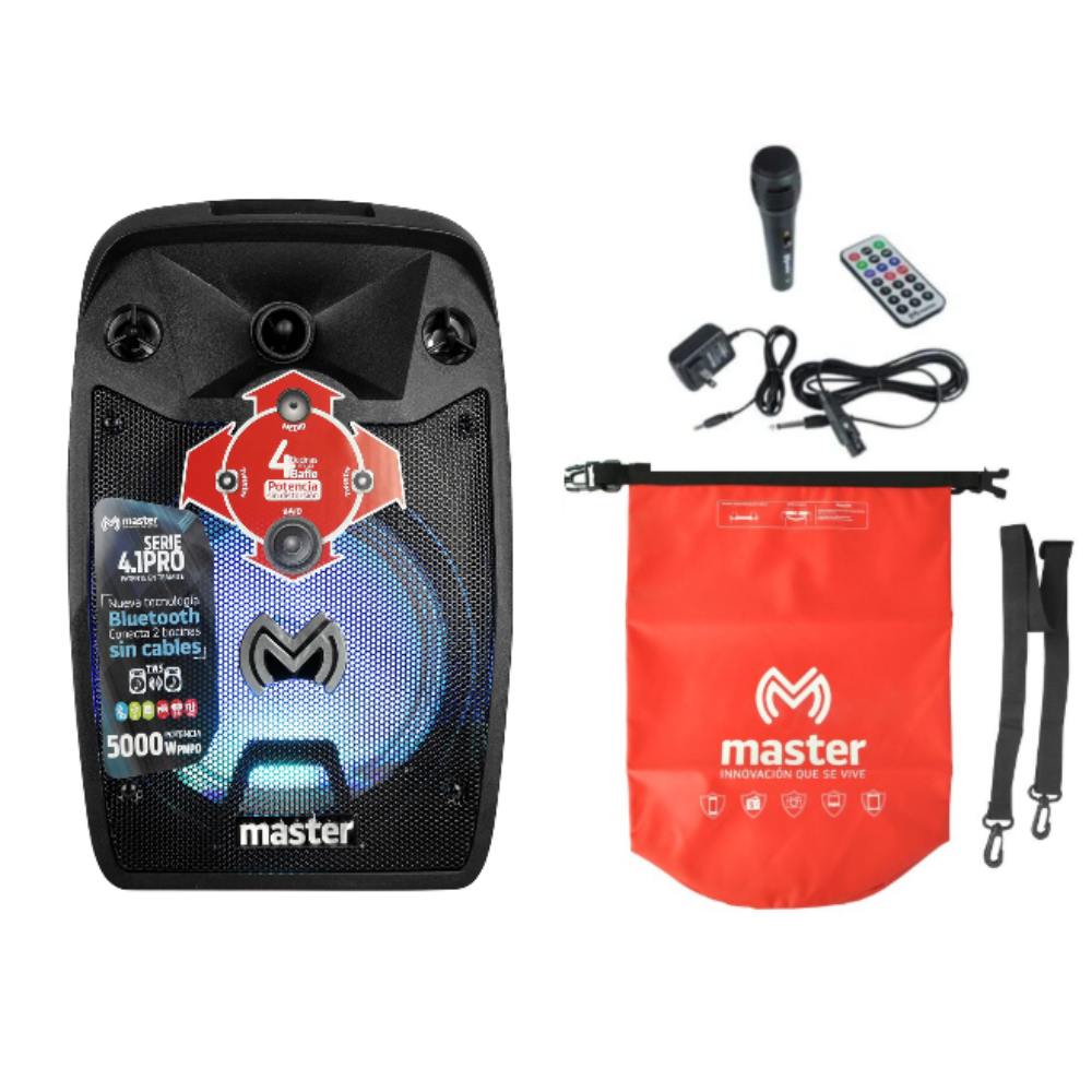 Bafle Bluetooth Amplificado de 8 Pulgadas con 5000 Watts de Potencia 4 Vías Reproductor USB Micro SD Radio FM y Bolsa Impermeable de Regalo / Master / MA-8.1K-B