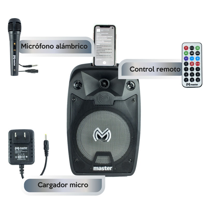 Bafle Bluetooth Amplificado de 8 Pulgadas con 5000 Watts de Potencia 4 Vías Reproductor USB Micro SD Radio FM y Bolsa Impermeable de Regalo / Master / MA-8.1K-B