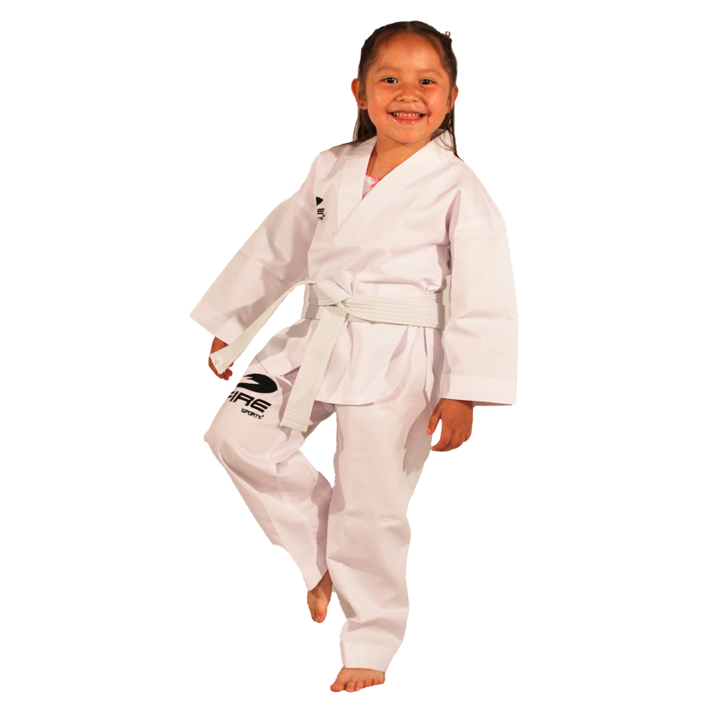 Dobok Uniforme Unisex Fire Sports Traje Taekwondo Blanco Infantil