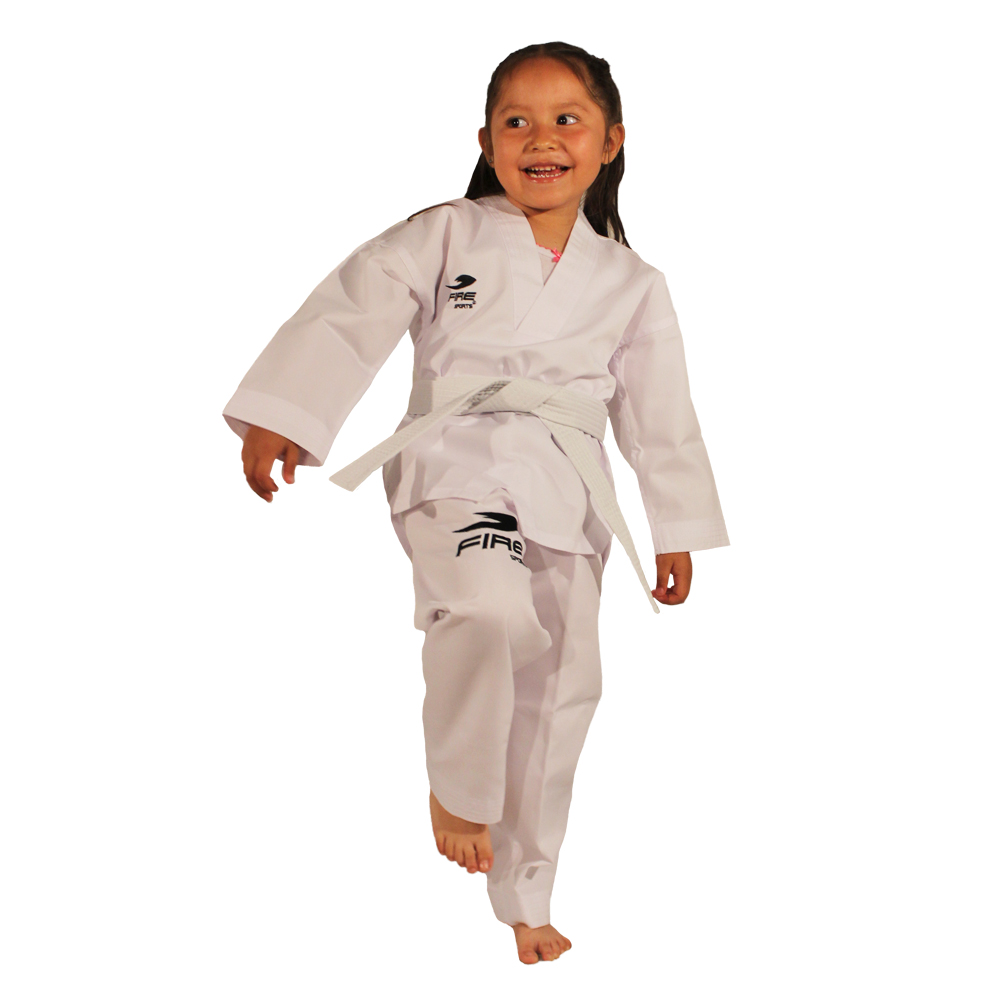 Dobok Uniforme Unisex Fire Sports Traje Taekwondo Blanco Infantil