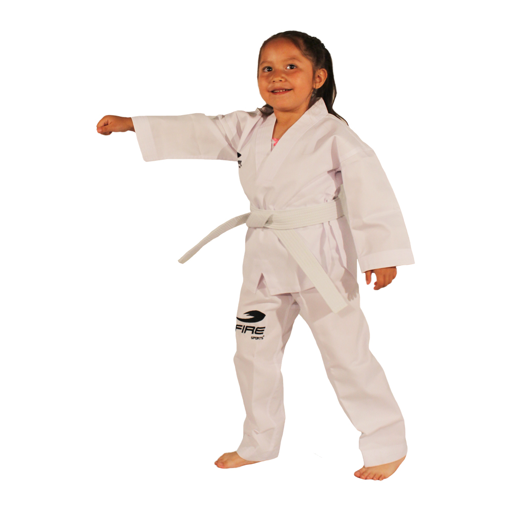 Dobok Uniforme Unisex Fire Sports Traje Taekwondo Blanco Infantil