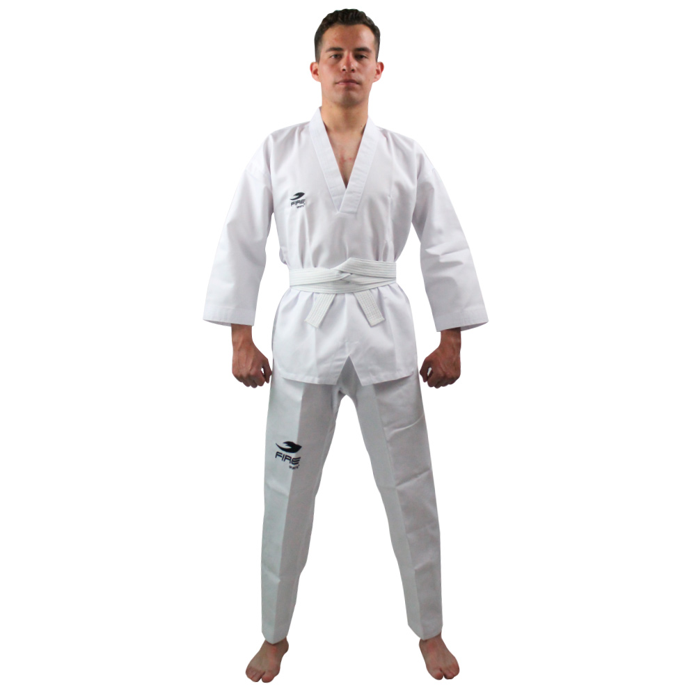 Dobok Uniforme Unisex Fire Sports Traje Taekwondo Blanco Juvenil/Adulto