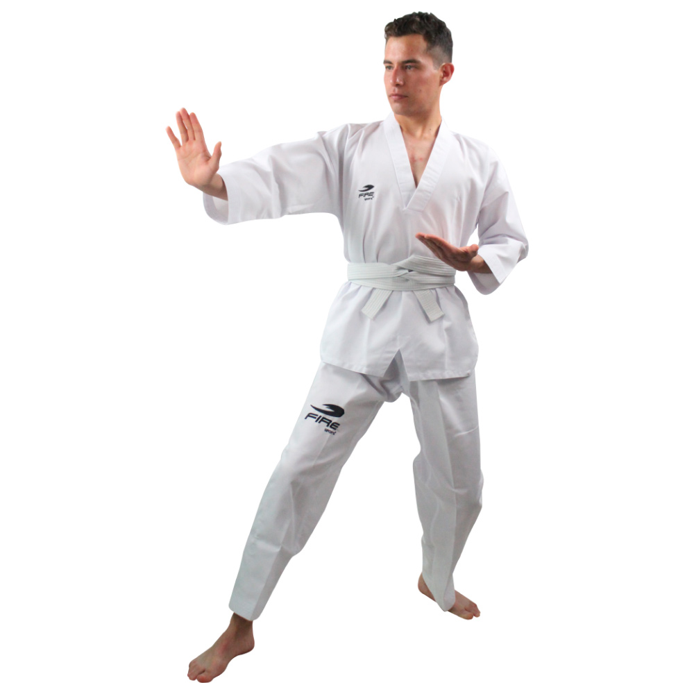 Dobok Uniforme Unisex Fire Sports Traje Taekwondo Blanco Juvenil/Adulto