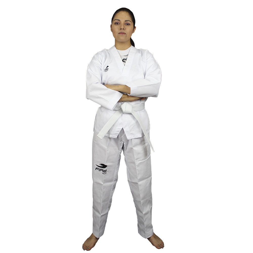 Dobok Uniforme Unisex Fire Sports Traje Taekwondo Blanco Juvenil/Adulto
