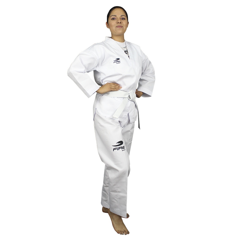 Dobok Uniforme Unisex Fire Sports Traje Taekwondo Blanco Juvenil/Adulto