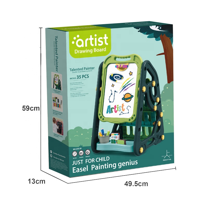 Pizarron magnetico para niños reversible con guarda libros