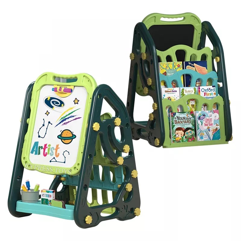 Pizarron magnetico para niños reversible con guarda libros