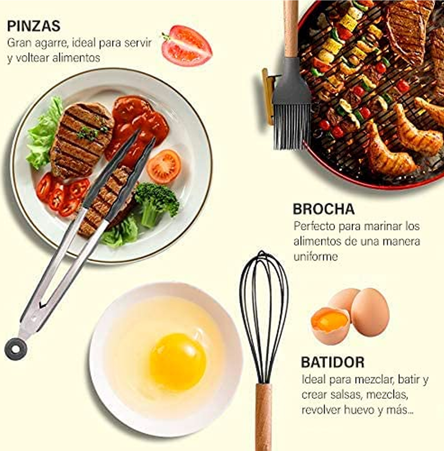 Juego de Utensilios De Cocina 11 Piezas Estilo Nórdico con Mangos de Madera y Recubrimientos de Silicon 