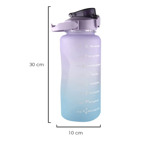 Botella de Agua de 2 Litros con Pajita en Color Degradado Azul-Naranja