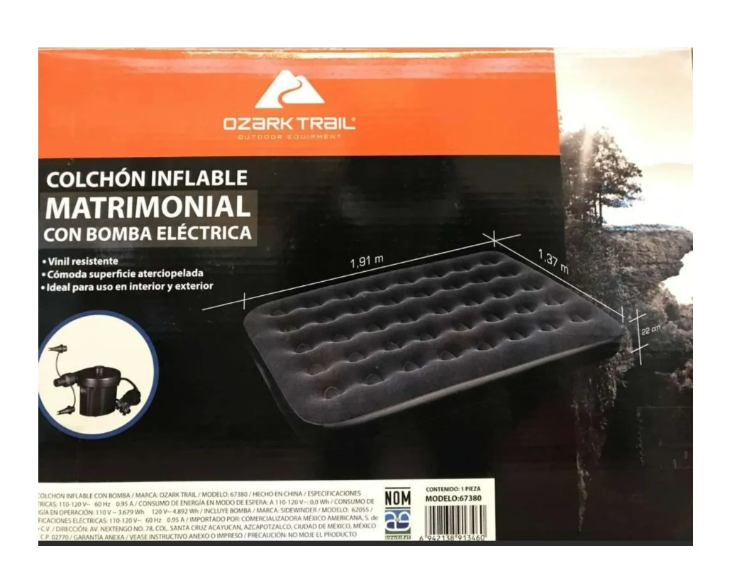 Colchón Inflable Matrimonial Con Bomba Eléctrica Ozark Trail
