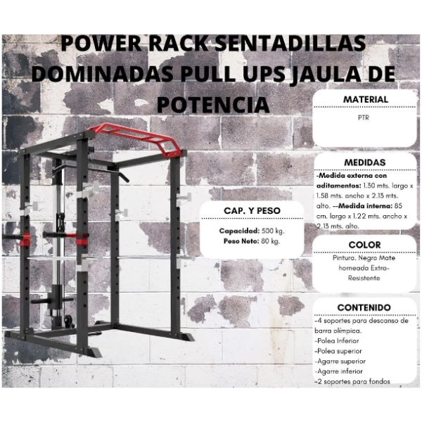 Power Rack Sentadillas Dominadas Pull Ups Jaula De Potencia