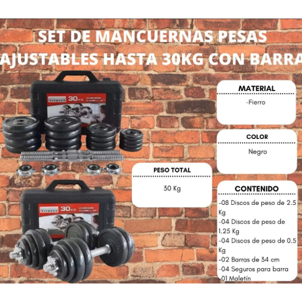 Set De Mancuernas Pesas Ajustables Hasta 30kg Con Barra