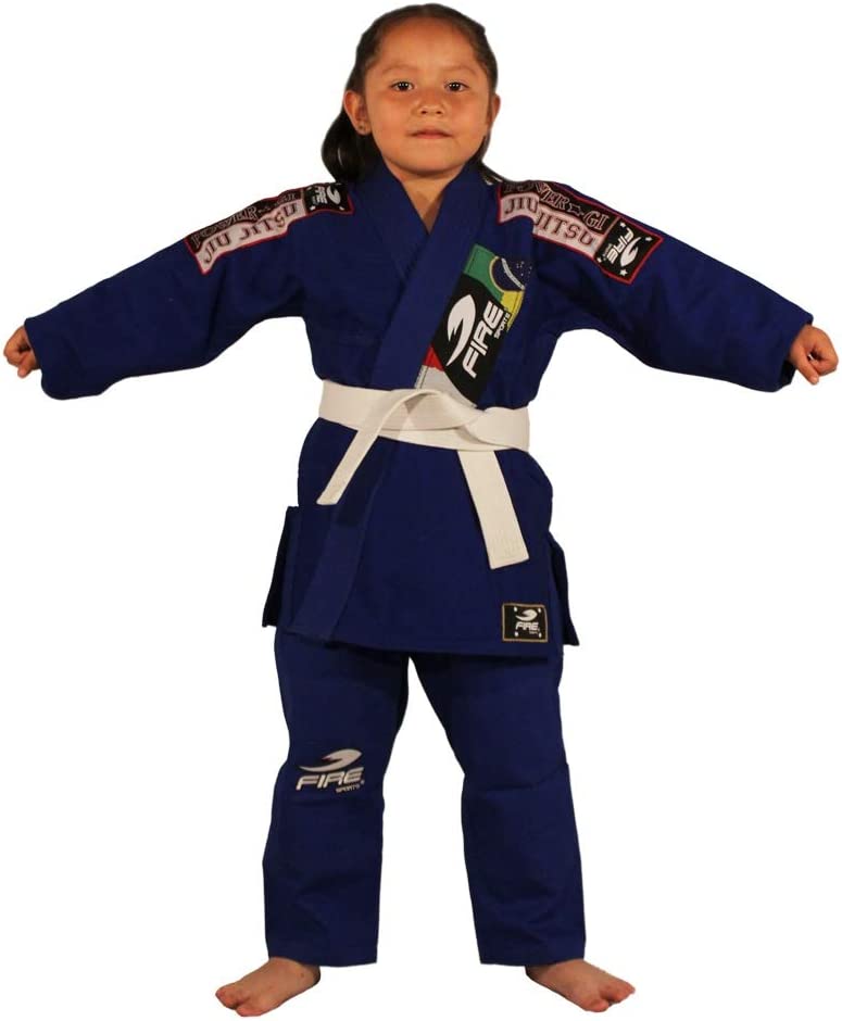 Gi Kimono Fire Sports Traje de Jiu Jitsu Brasileño Unisex Infantil 350g Azul