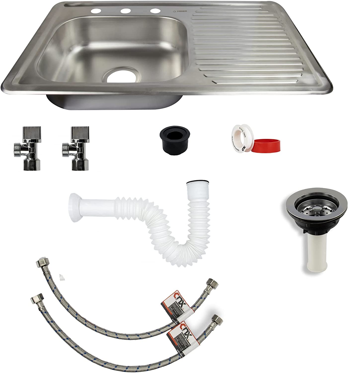 Tarja Sencilla con Escurridero Derecho para Empotrar (80 cm x 50 cm con 15.25 cm de Profundidad) Incluye Kit completo de Instalación