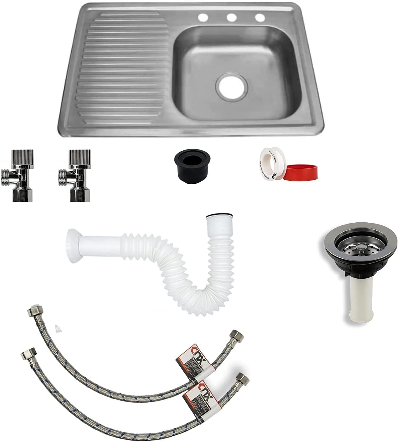 Tarja Sencilla con Escurridero Izquierdo para Empotrar (80 cm x 50 cm con 15.25 cm de Profundidad) Incluye Kit completo de Instalación