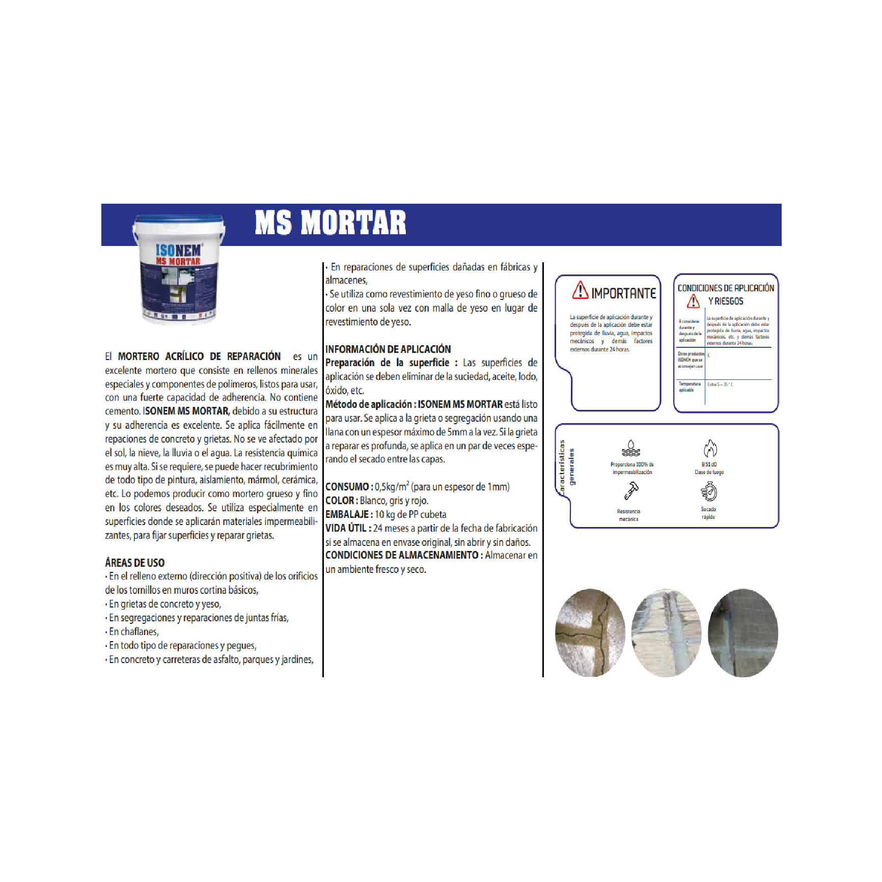 ISONEM MS MORTAR - Mortero de Reparación Acrílico para Rellenos - 10Kg.