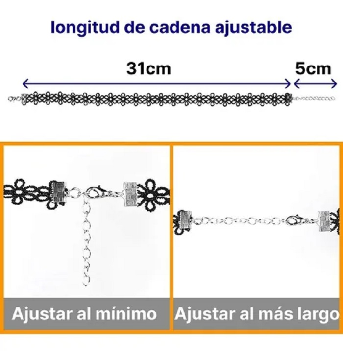 15 Gargantilla Choker Necklaces Negro Accesorios