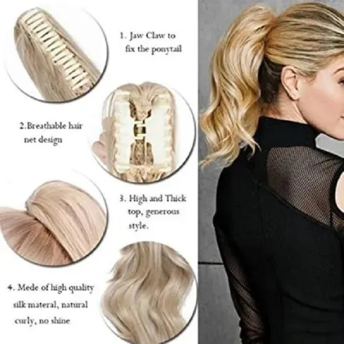 Coletas De Cabello Natural De Extensión Con Clip Oro Blanco