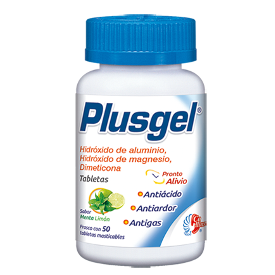 Plus Gel, 50 Tabletas Masticables, Aluminio, Magnesio, Dimeticona