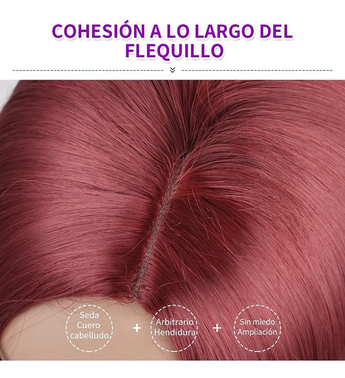 Peluca Natural Larga Cabello Liso Recta Color Rojo
