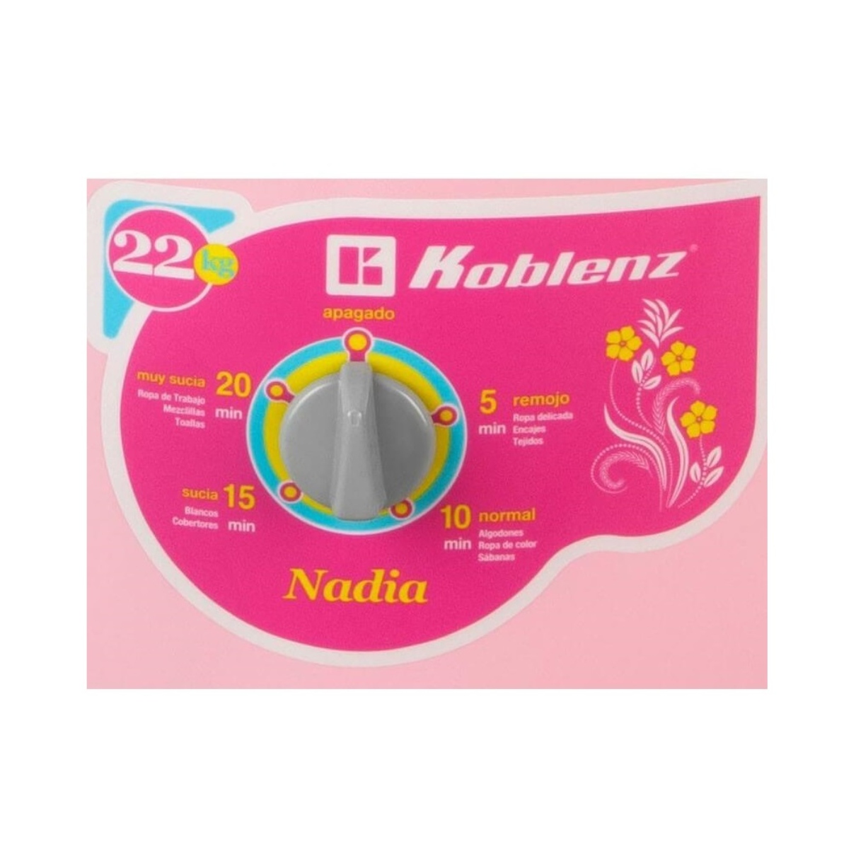 LAVADORA KOBLENZ LRK-2211A 22 KG NADIA BLANCO/ROSA ENDY
