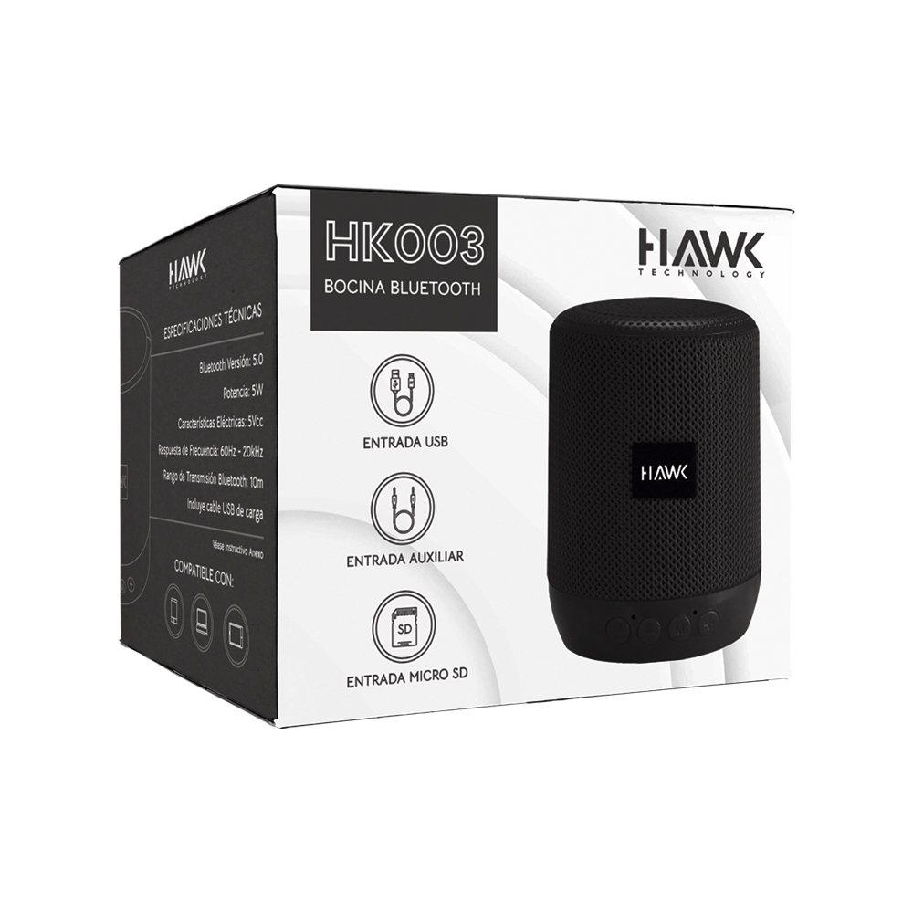 Mini Bocina Bluetooth Portátil Recargable HAWK HK003 Negro FM