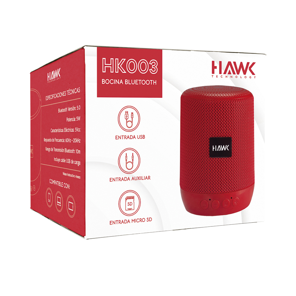 Mini Bocina Bluetooth Portátil Recargable HAWK HK003 Rojo FM