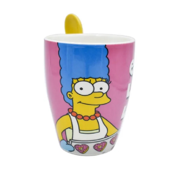 2 Tazas Cerámica Homero Marge Simpson Cuchara 310ml Original